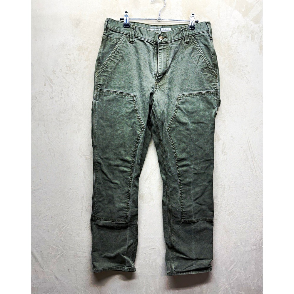 Carhartt Double Knee Pants Mens 33x32 Work Green Rugged Flex Duck Double-Front